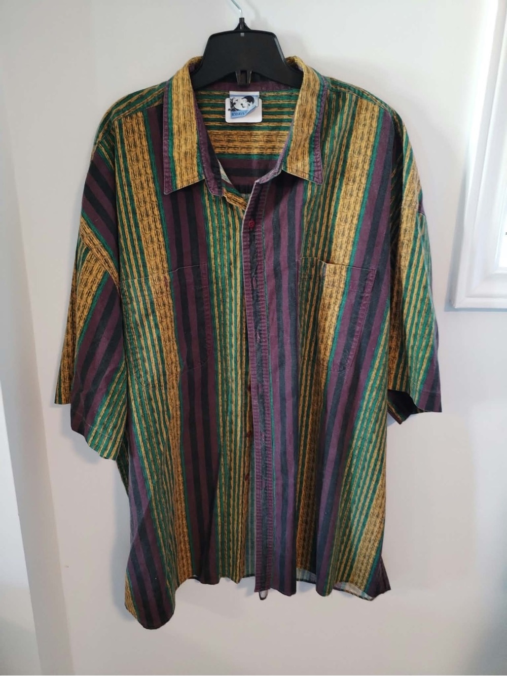 Men’s Vintage Striped Button-Up Shirt - Green/Yellow/Purple Size 2X